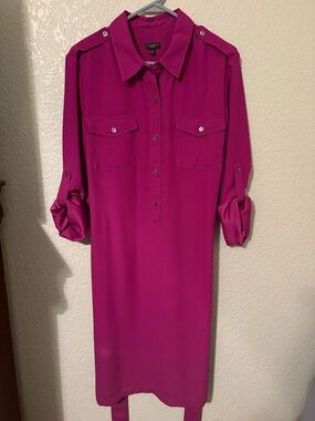 Talbots Fuchsia Long-Sleeve Shirt Dress